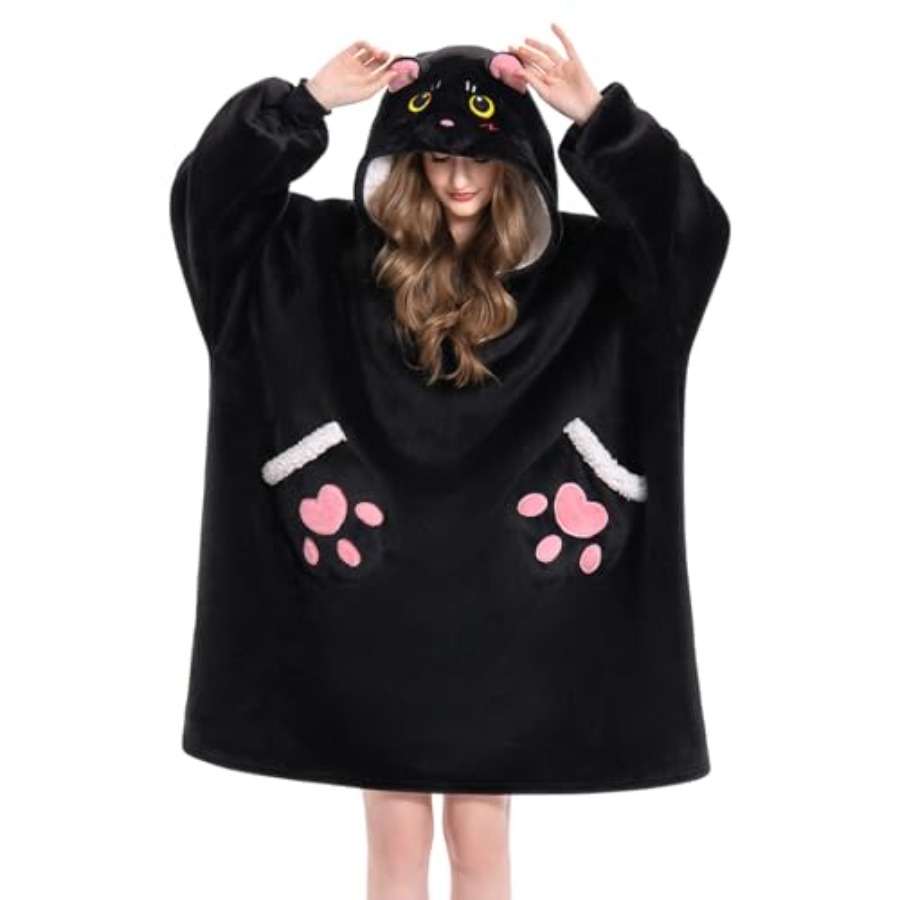 OLAOLA Black Cat Wearable Blan - Sherpa Hoodie Fleece recensie en prijs