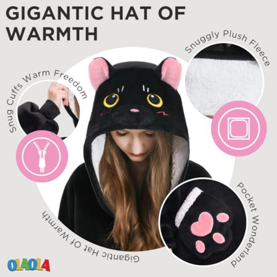 OLAOLA Black Cat Wearable Blan - Sherpa Hoodie Fleece recensie en prijs