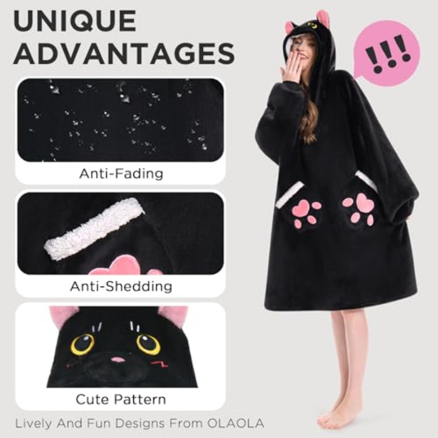 OLAOLA Black Cat Wearable Blan - Sherpa Hoodie Fleece recensie en prijs