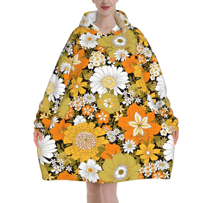 Hippie Flower Floral Retro Bla - Sherpa Hoodie Fleece recensie en prijs