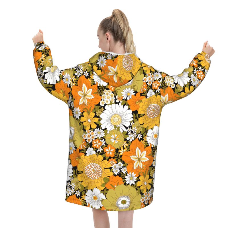 Hippie Flower Floral Retro Bla - Sherpa Hoodie Fleece recensie en prijs