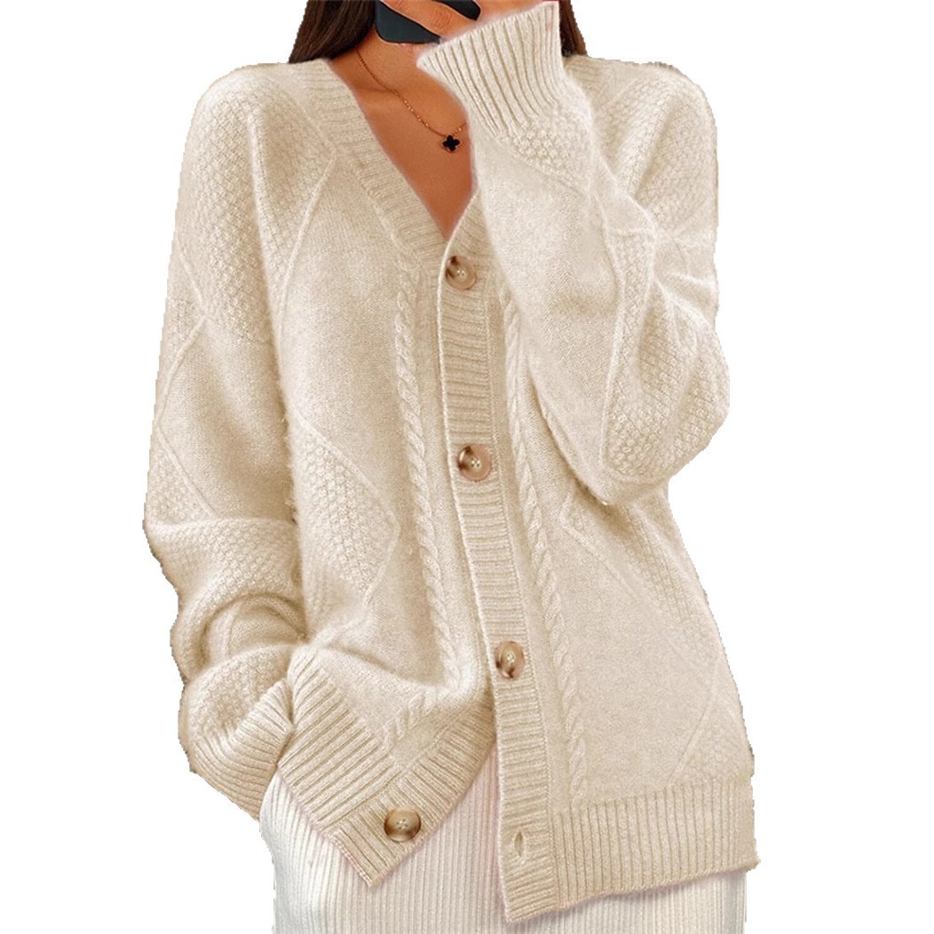 Women V Neck Cable Knit Cardig - Down Jacket Packable recensie en prijs