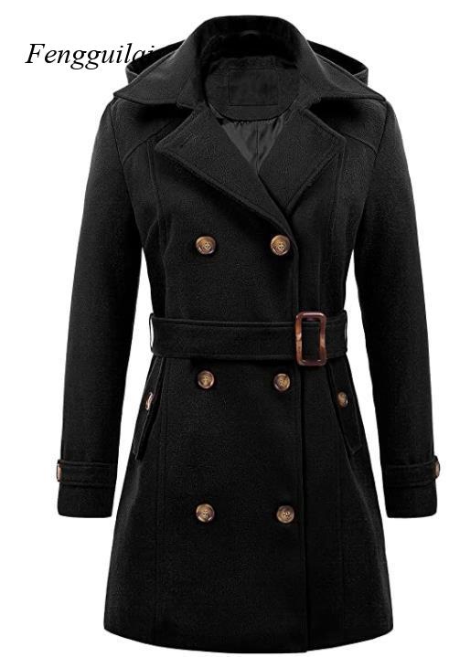 Women's Black Hooded Double Br - Wool Coat Peacoat recensie en prijs