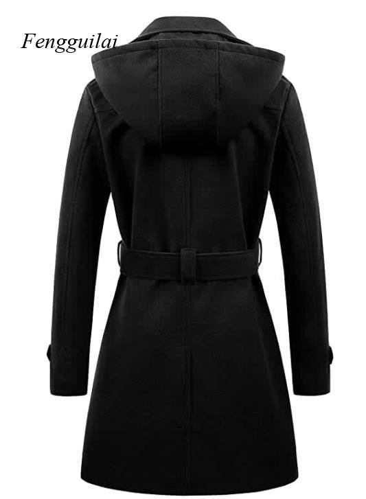 Women's Black Hooded Double Br - Wool Coat Peacoat recensie en prijs